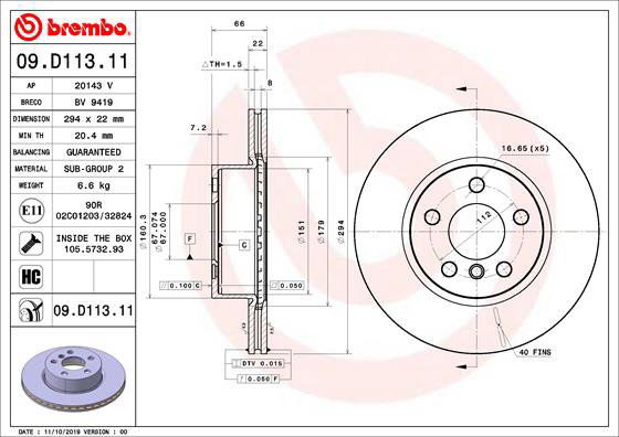 BREMBO brzdový kotúč 09.D113.11, súprava 2 ks