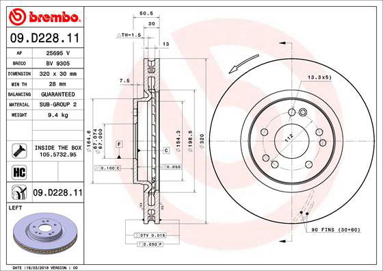 BREMBO brzdový kotúč 09.D228.11, sada 2 ks