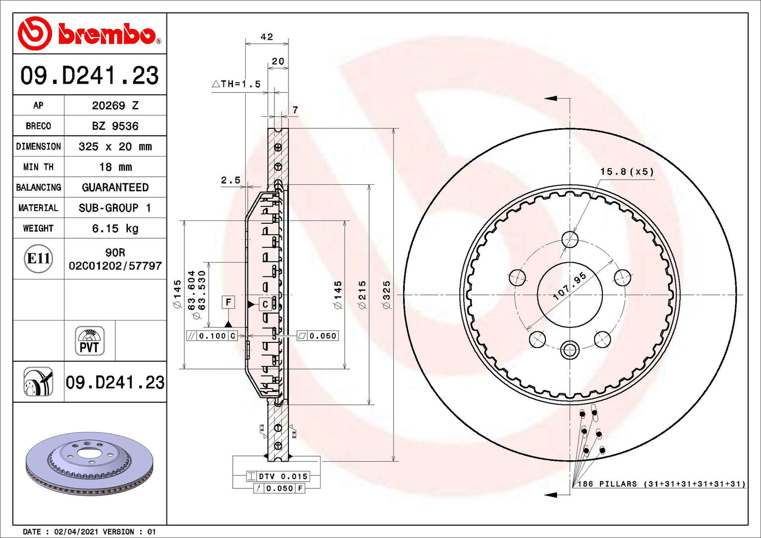 BREMBO brzdový kotúč 09.D241.23, sada 2 ks