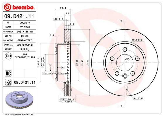 BREMBO brzdový kotúč 09.D421.11, sada 2 ks