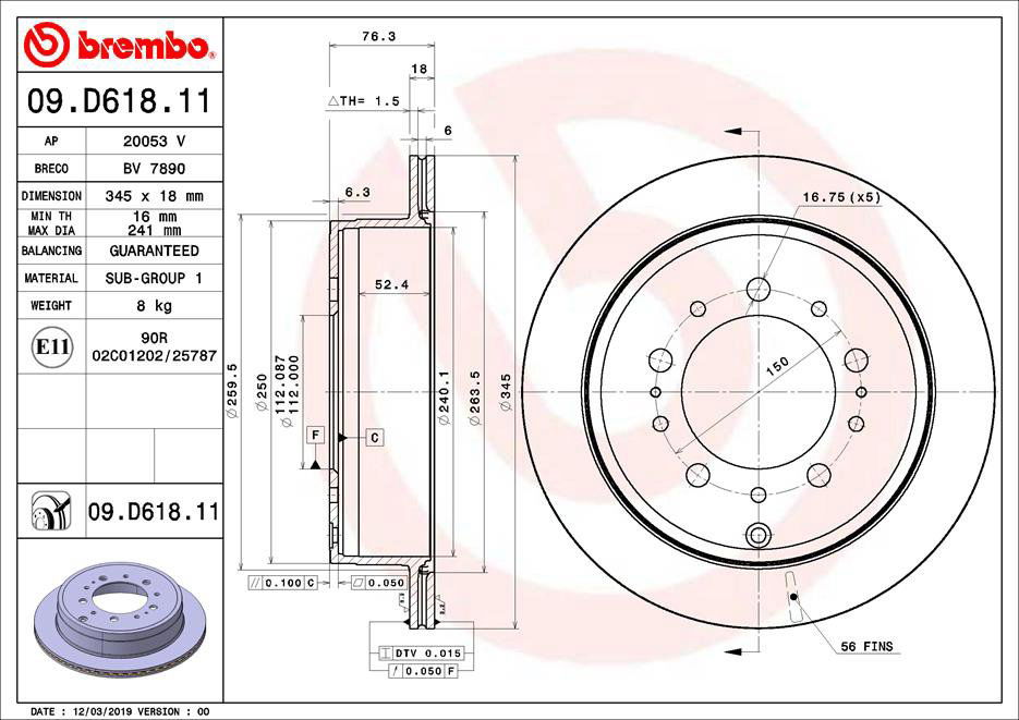 BREMBO brzdový kotúč 09.D618.11, súprava 2 ks