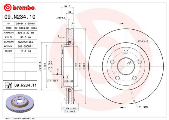 BREMBO brzdový kotúč 09.N234.11, súprava 2 ks