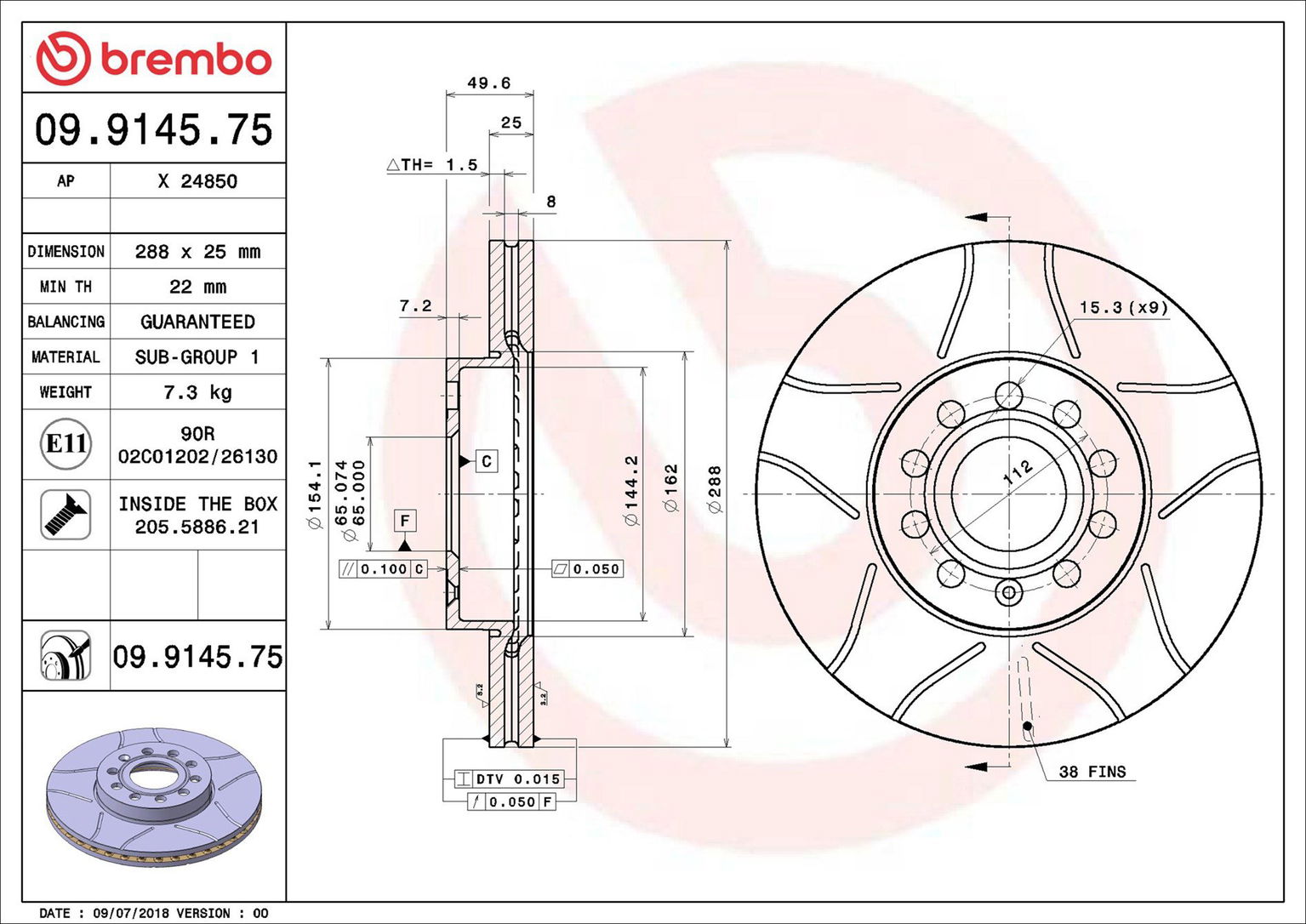 BREMBO Kotúč bŕzd OC2 288 BREMBO MAX 09.9145.75, súprava 2 ks