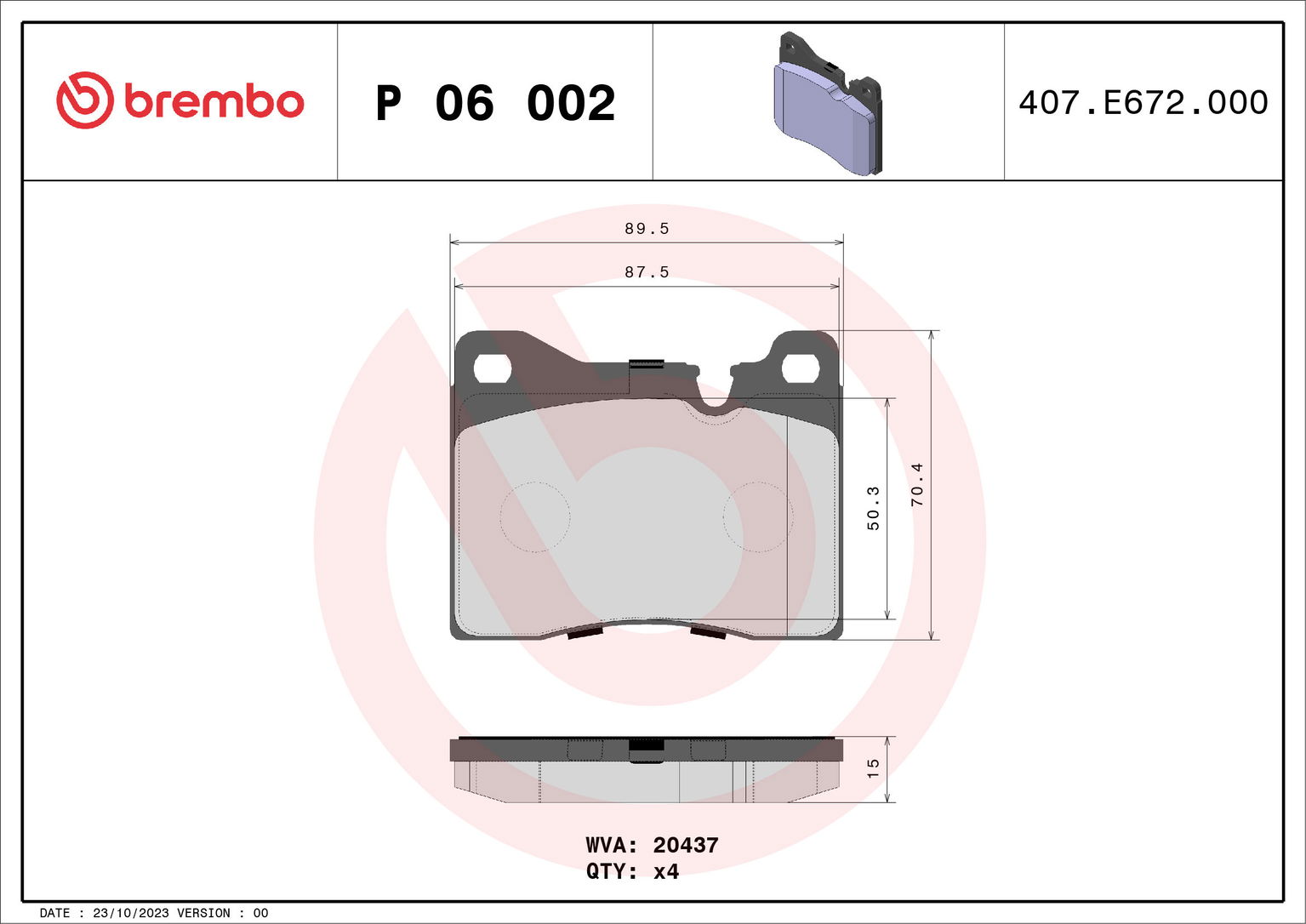 BREMBO Sada brzdových doštičiek P 06 002