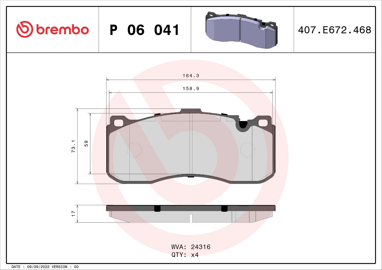BREMBO Sada brzdových doštičiek P 06 041