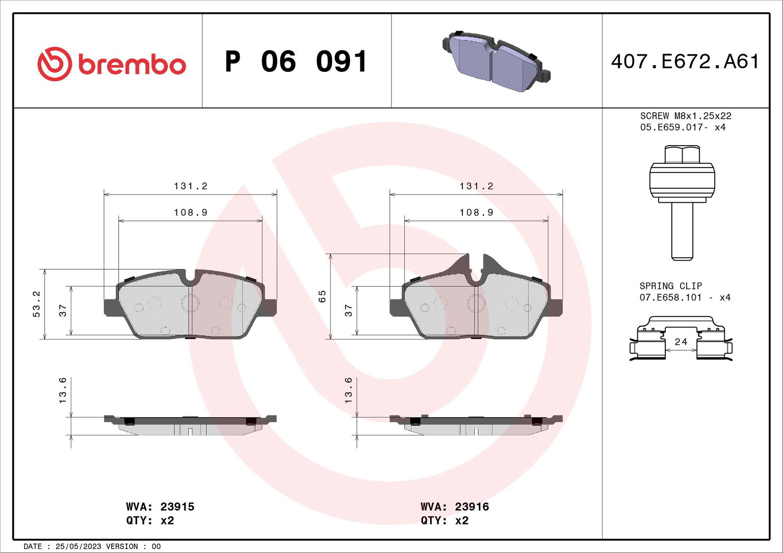 BREMBO Sada brzdových doštičiek P 06 091