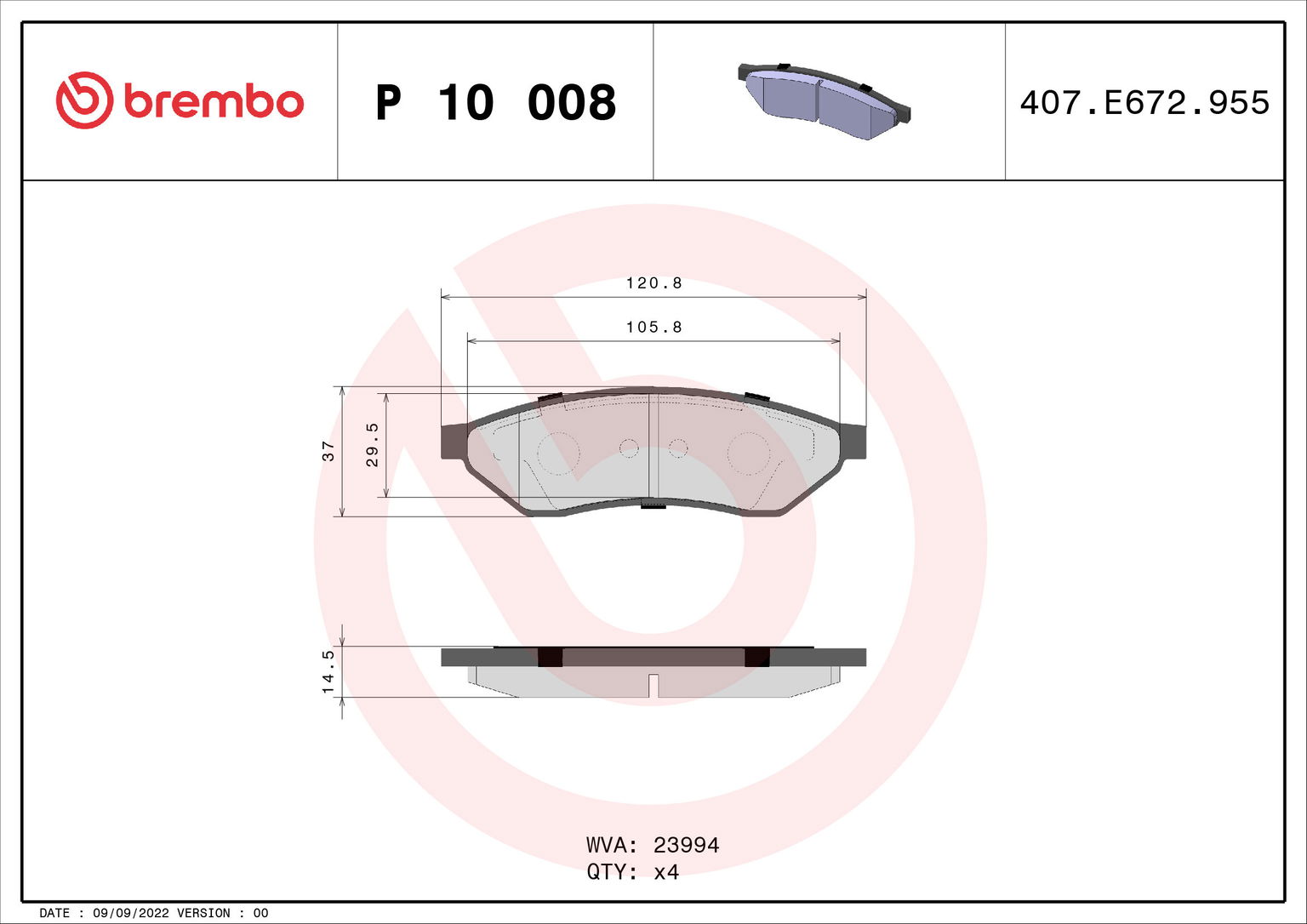 BREMBO Sada brzdových doštičiek P 10 008