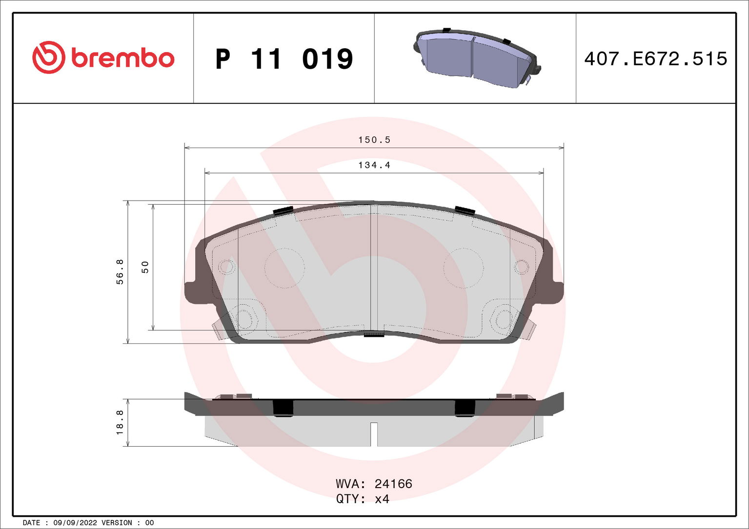 BREMBO Sada brzdových doštičiek P 11 019