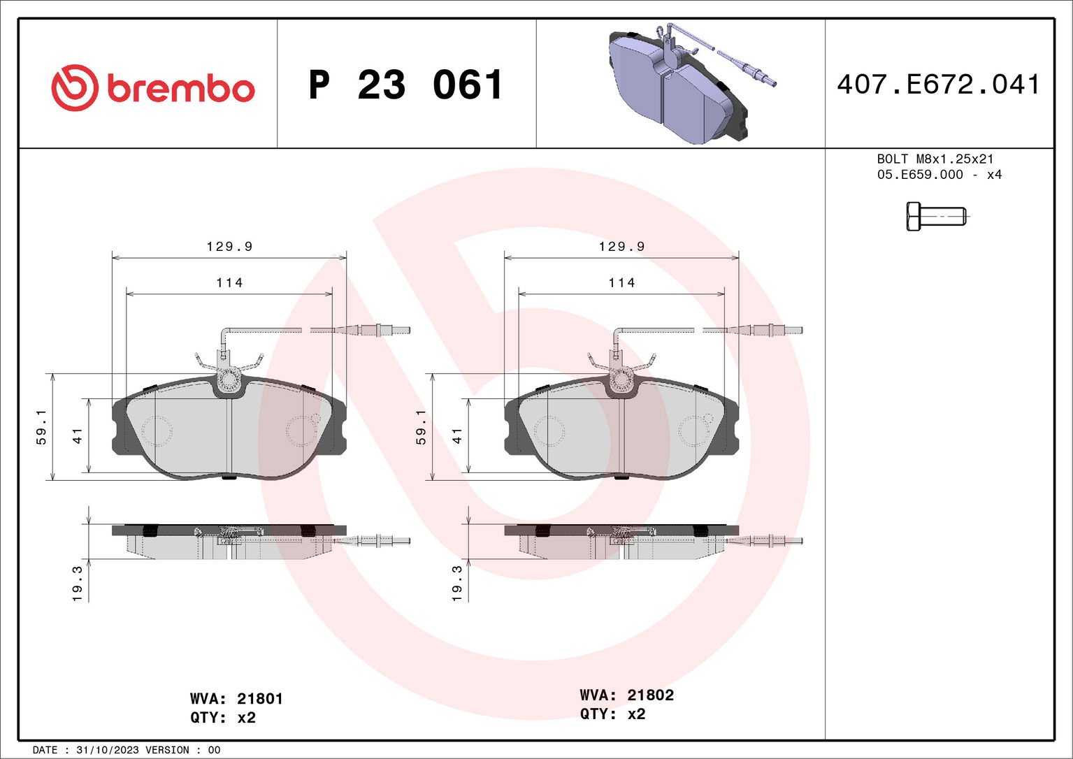 BREMBO Sada brzdových doštičiek P 23 061