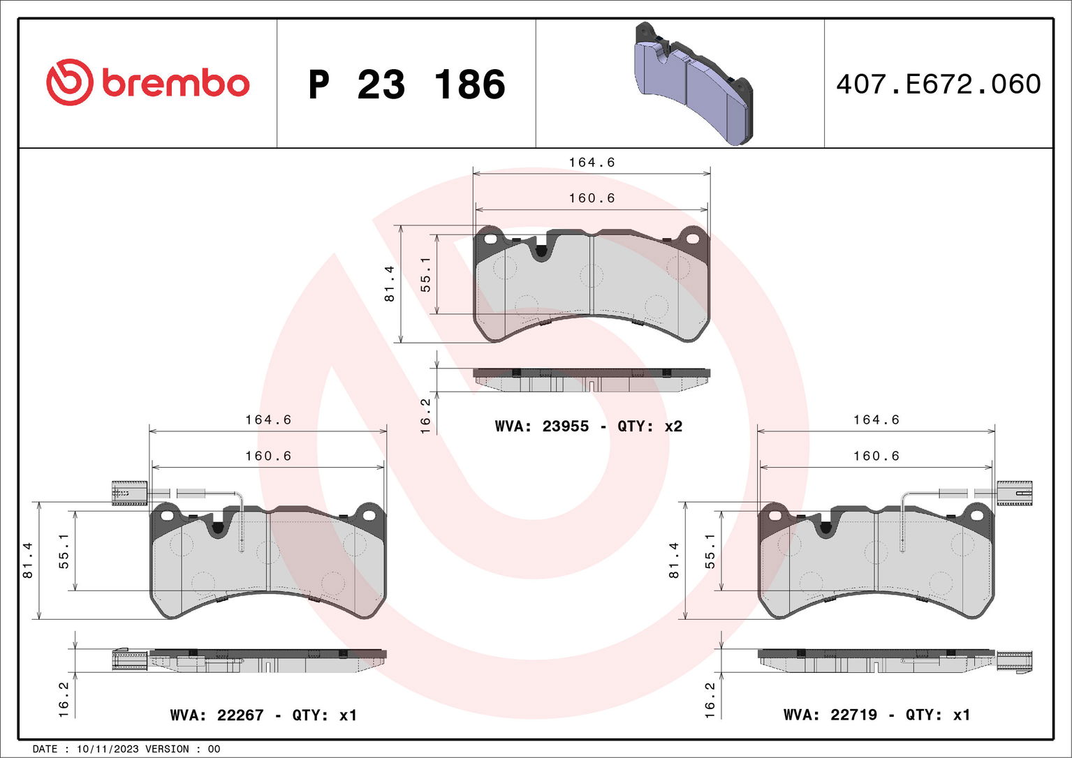 BREMBO Sada brzdových doštičiek P 23 186
