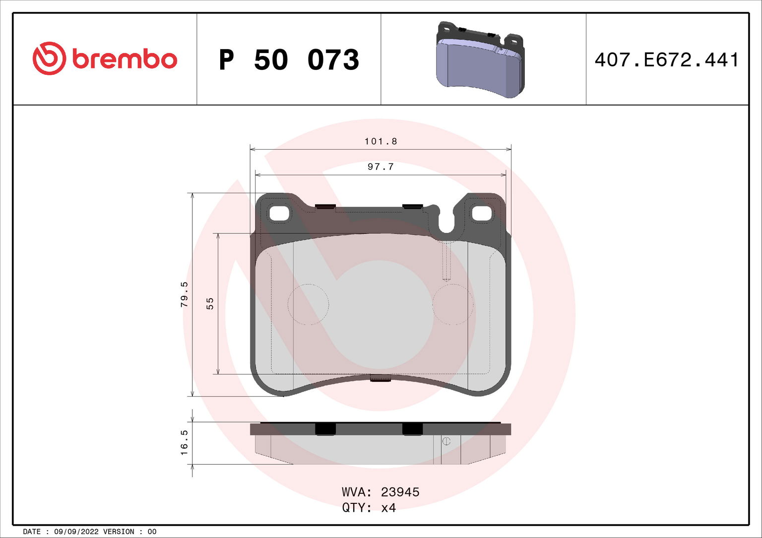 BREMBO Sada brzdových doštičiek P 50 073X