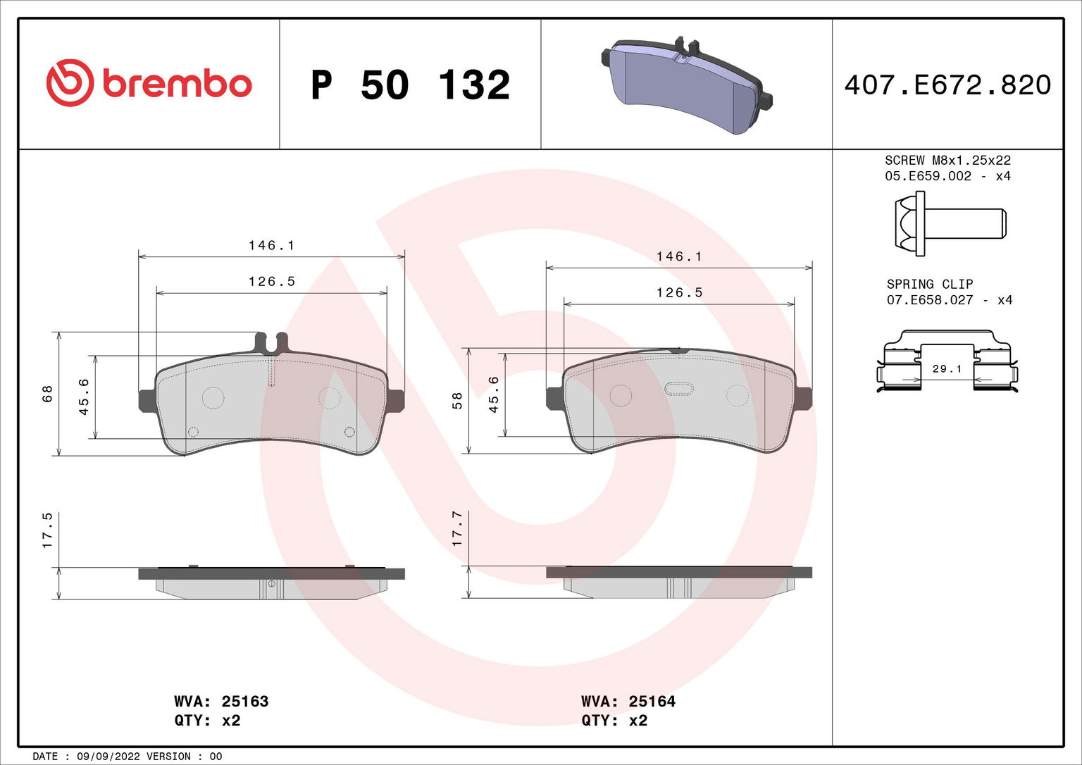BREMBO Sada brzdových doštičiek P 50 132