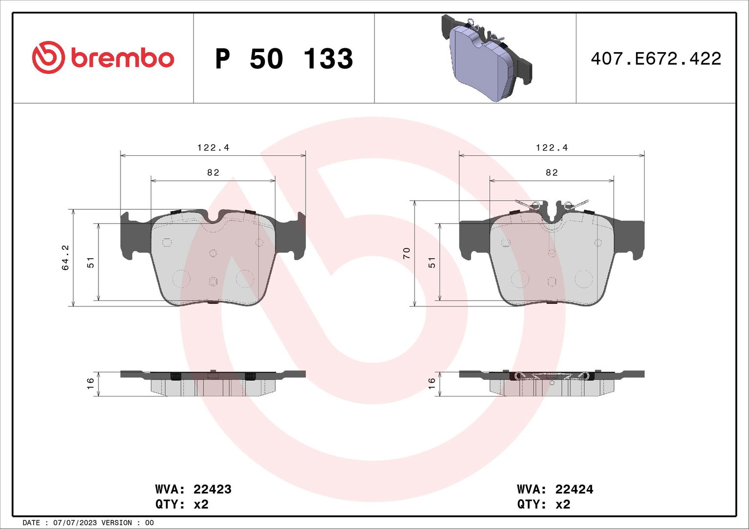 BREMBO Sada brzdových doštičiek P 50 133