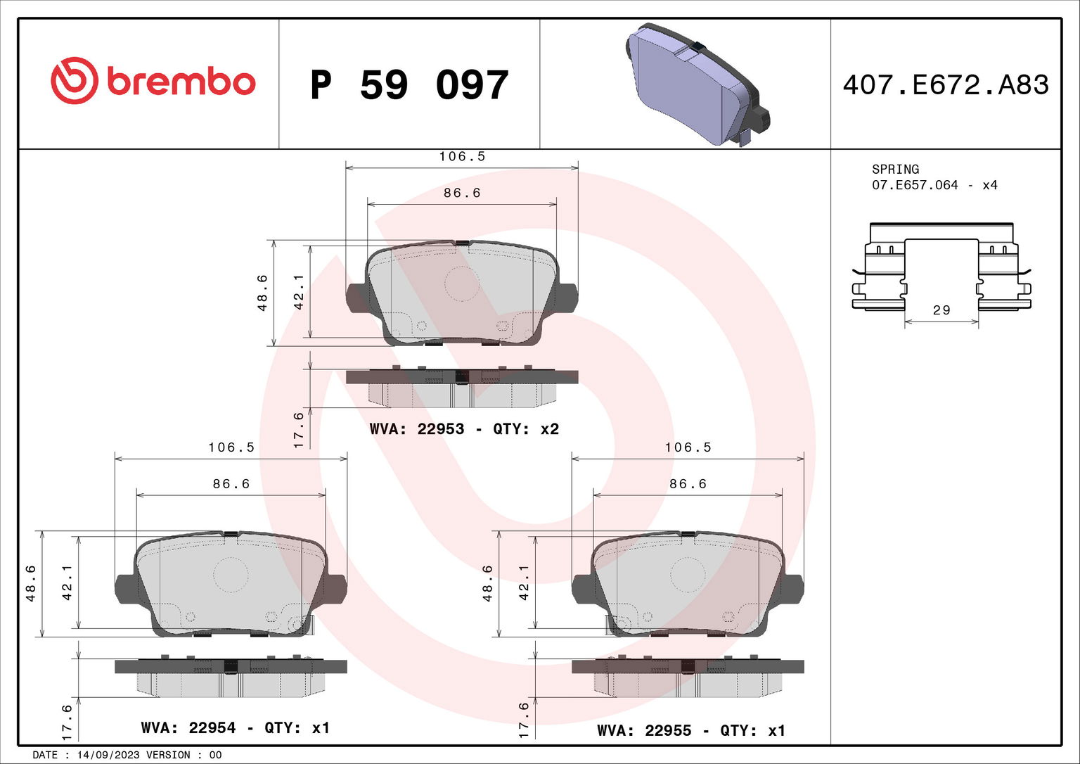 BREMBO Sada brzdových doštičiek P 59 097