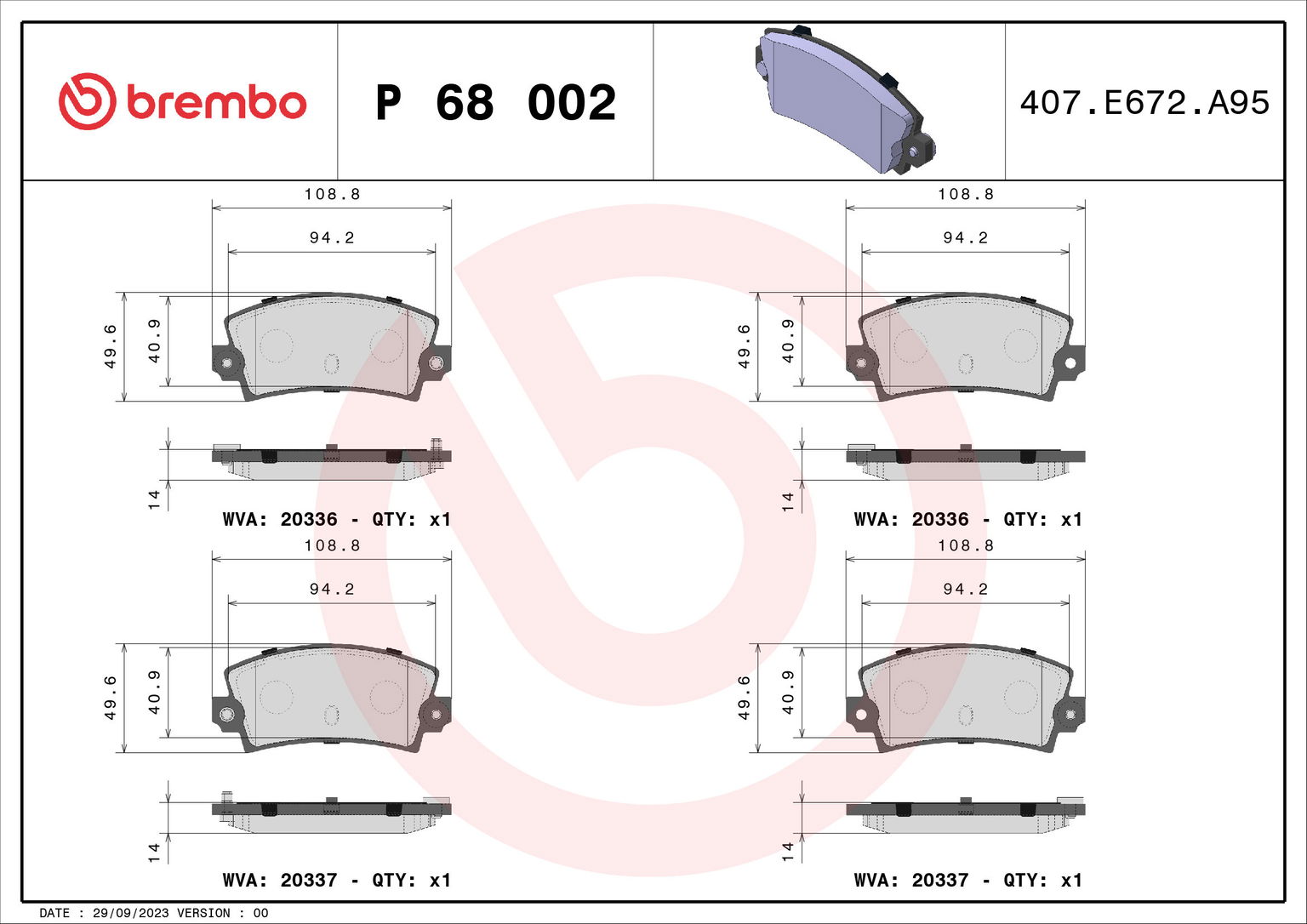 BREMBO Sada brzdových doštičiek P 68 002