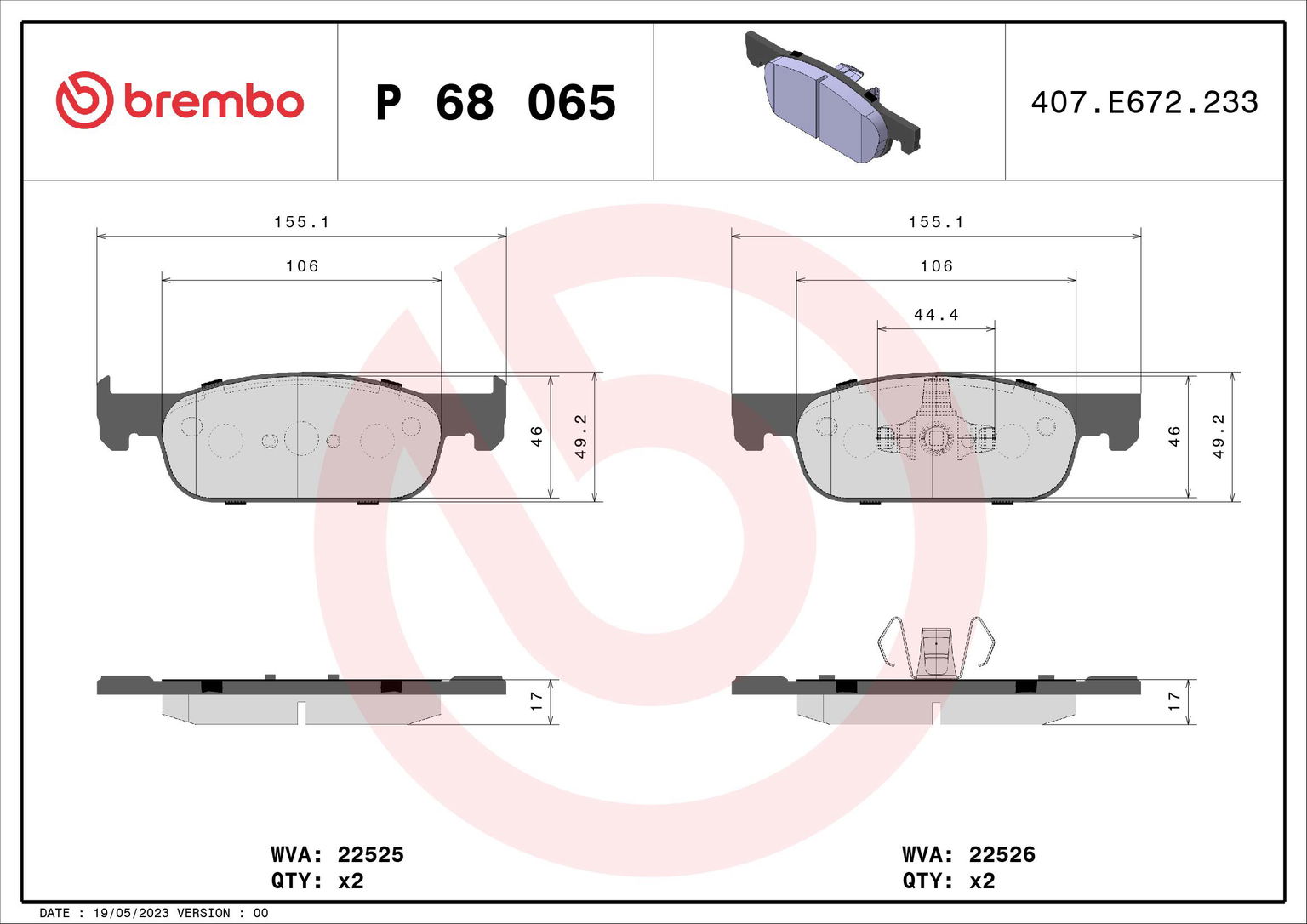 BREMBO Sada brzdových doštičiek P 68 065