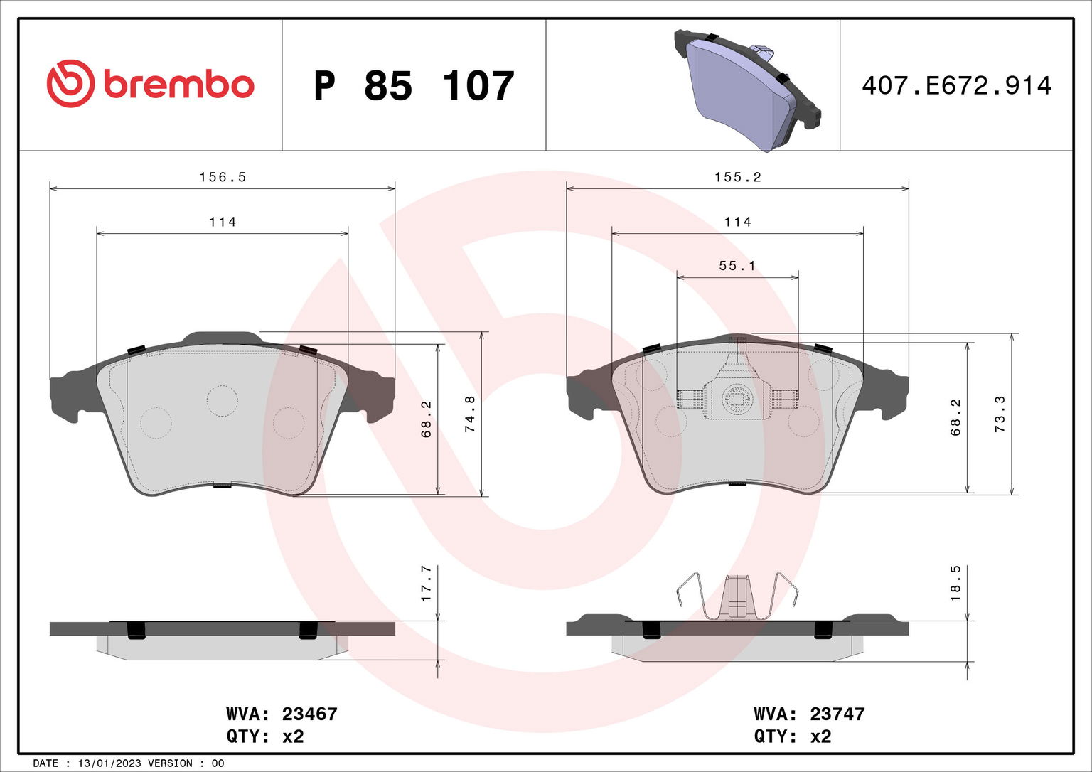 BREMBO Sada brzdových doštičiek P 85 107