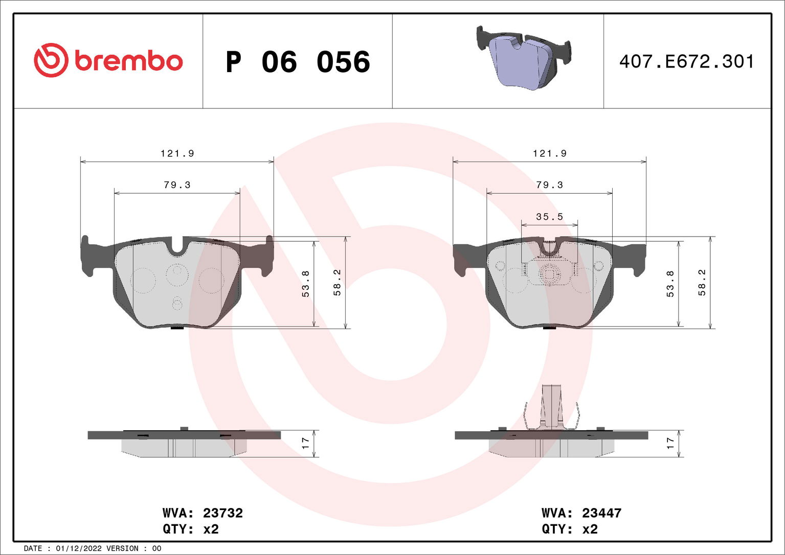 BREMBO Súprava brzdových doštičiek P 06 056X