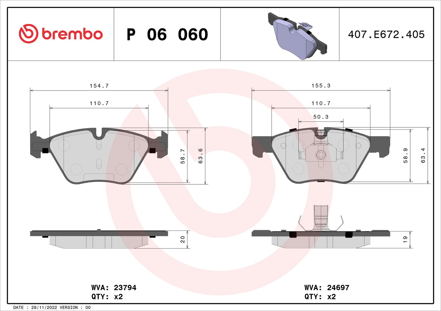 BREMBO Súprava brzdových doštičiek P 06 060