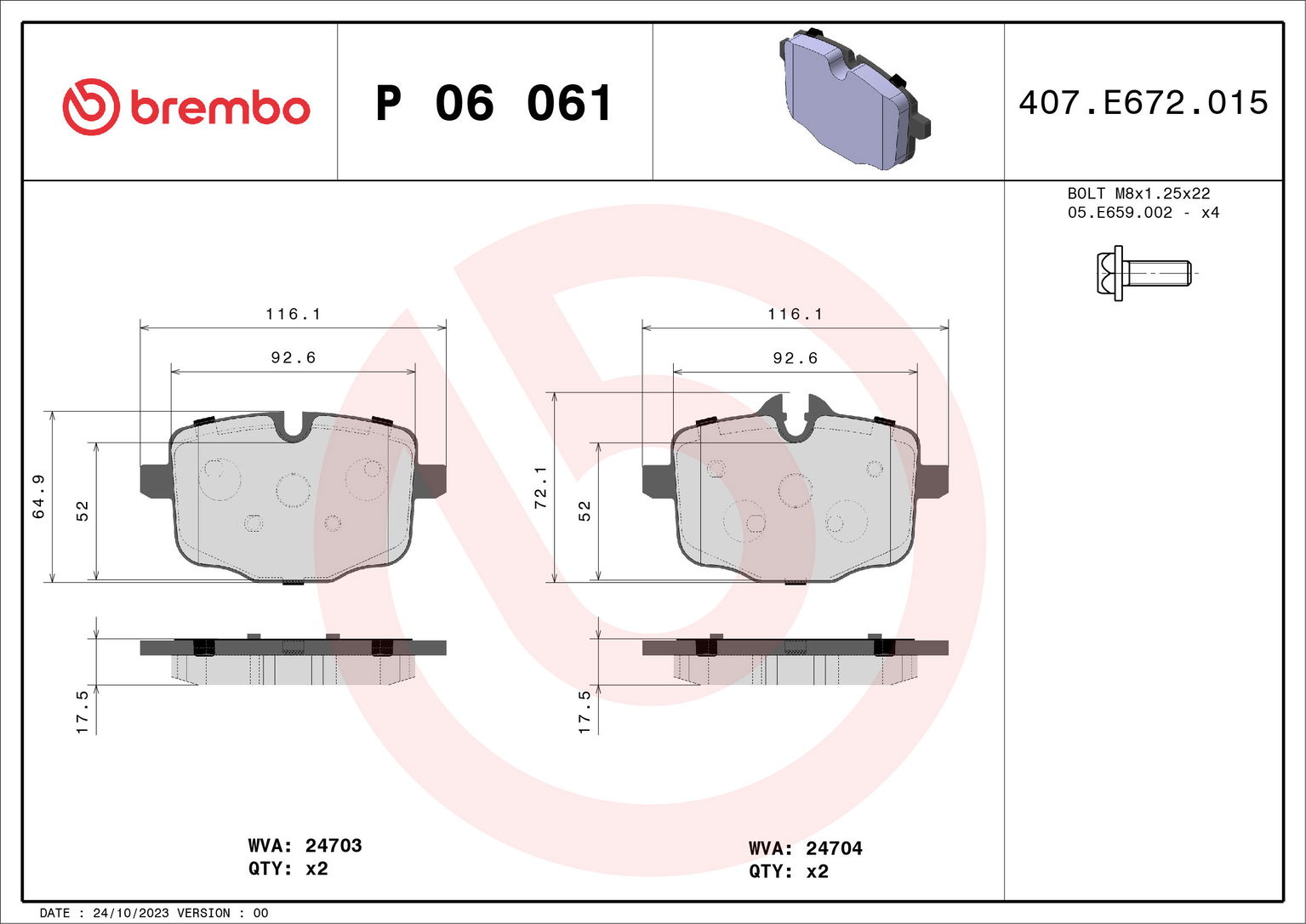 BREMBO Súprava brzdových doštičiek P 06 061