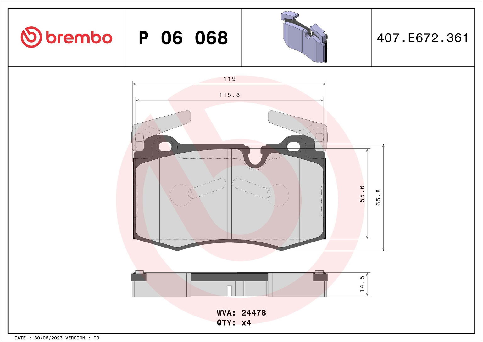 BREMBO Súprava brzdových doštičiek P 06 068