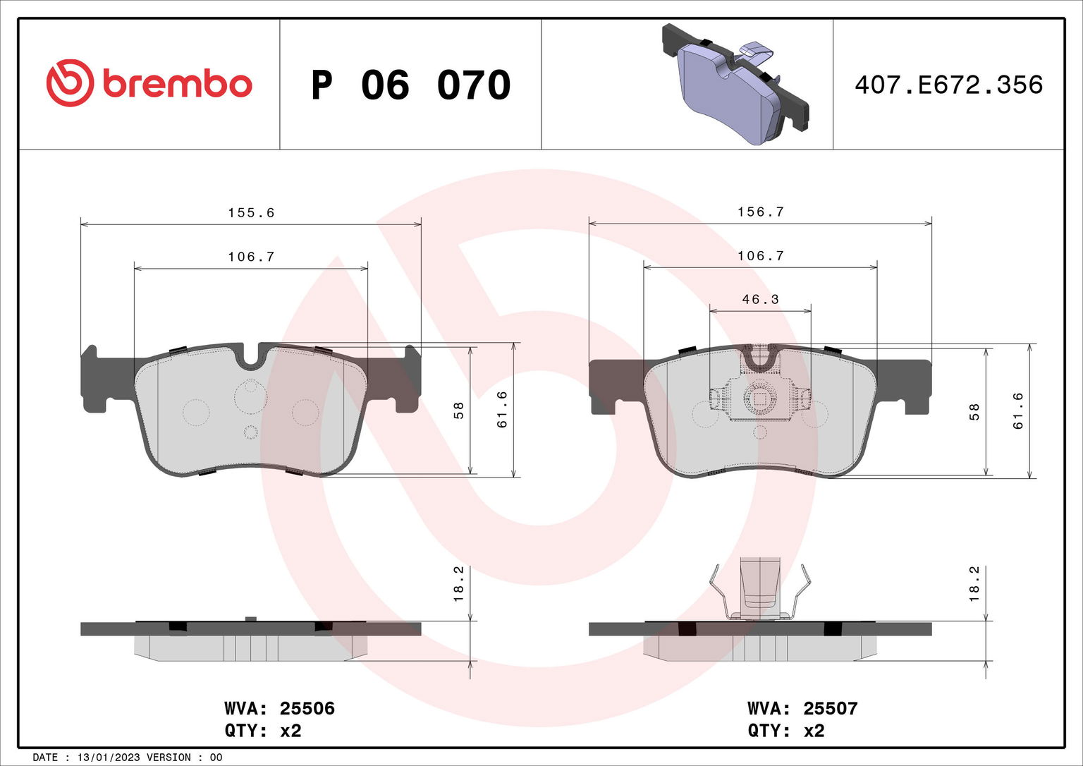 BREMBO Súprava brzdových doštičiek P 06 070