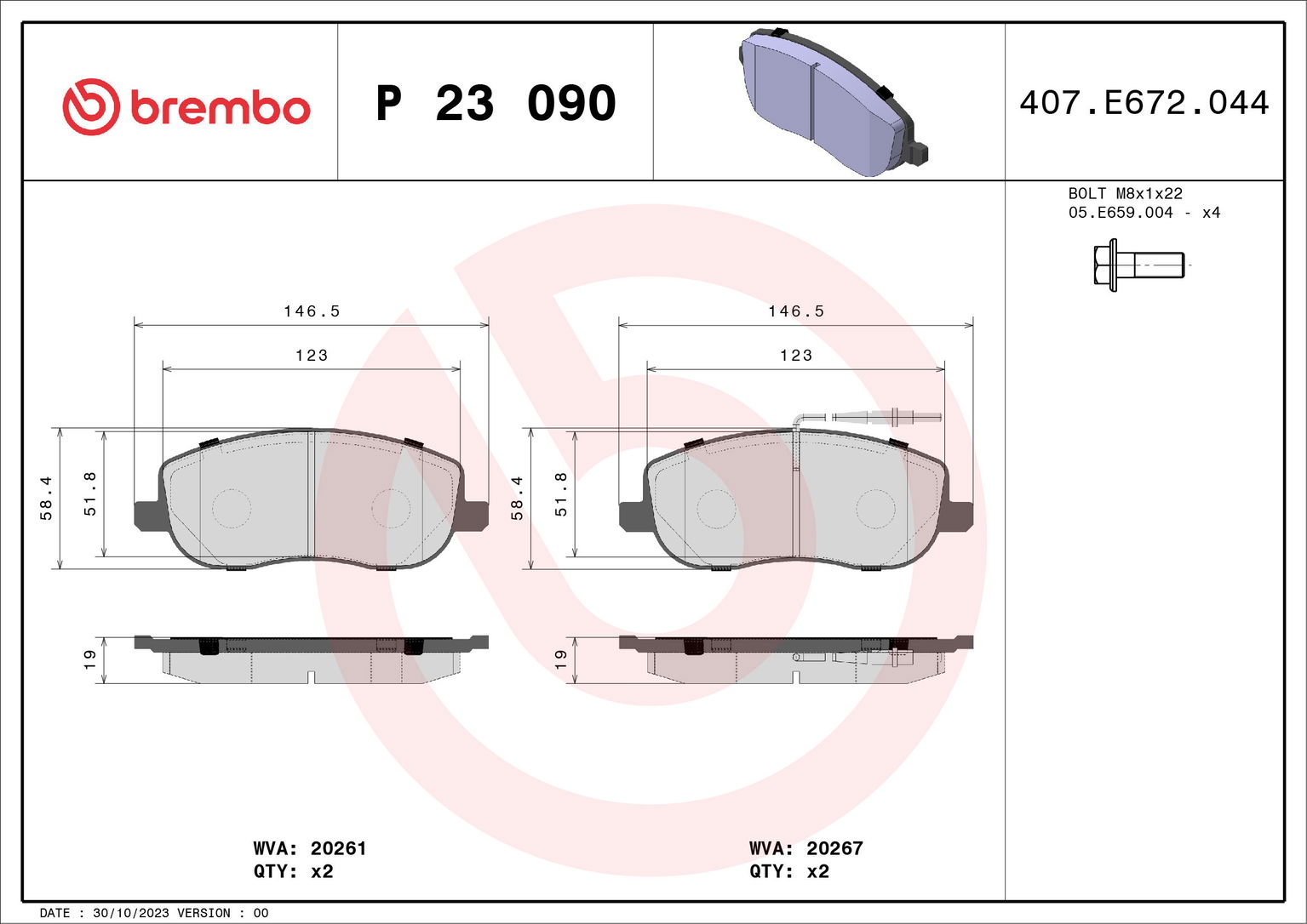 BREMBO Súprava brzdových doštičiek P 23 090