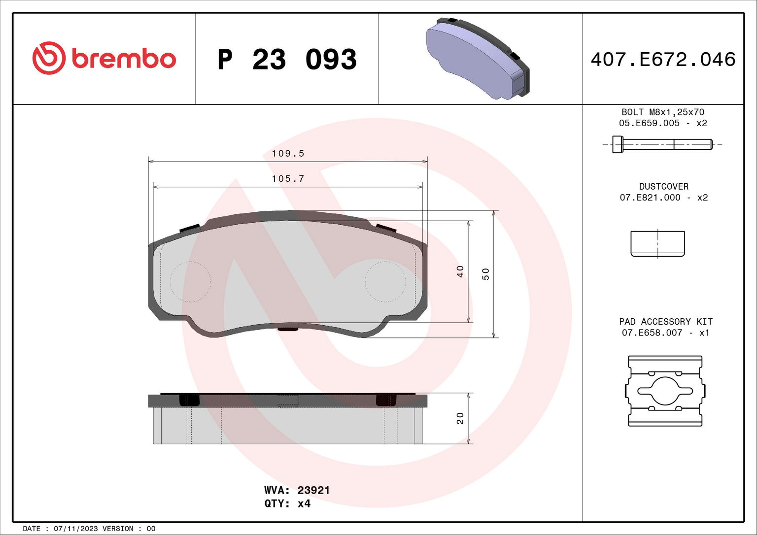 BREMBO Súprava brzdových doštičiek P 23 093