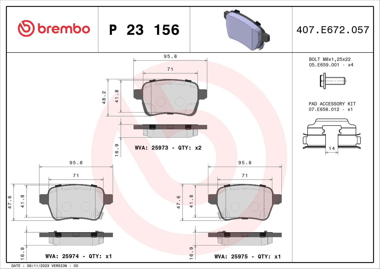 BREMBO Súprava brzdových doštičiek P 23 156