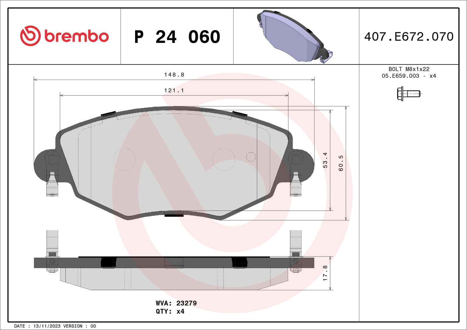 BREMBO Súprava brzdových doštičiek P 24 060