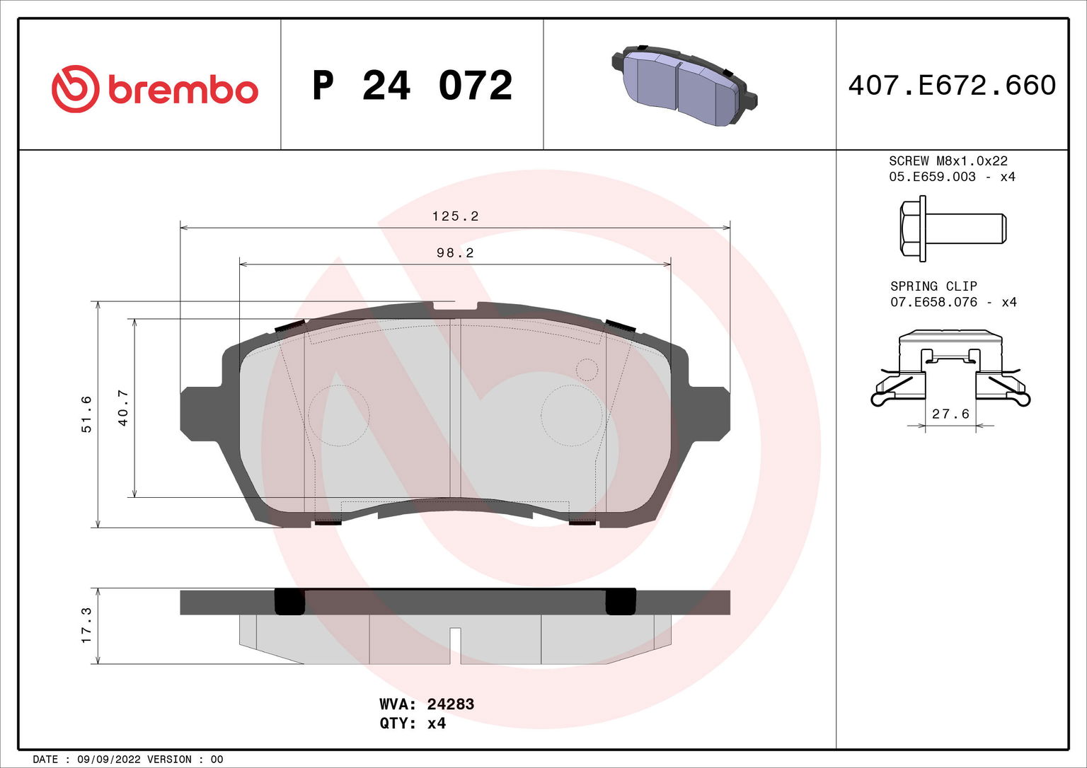 BREMBO Súprava brzdových doštičiek P 24 072X