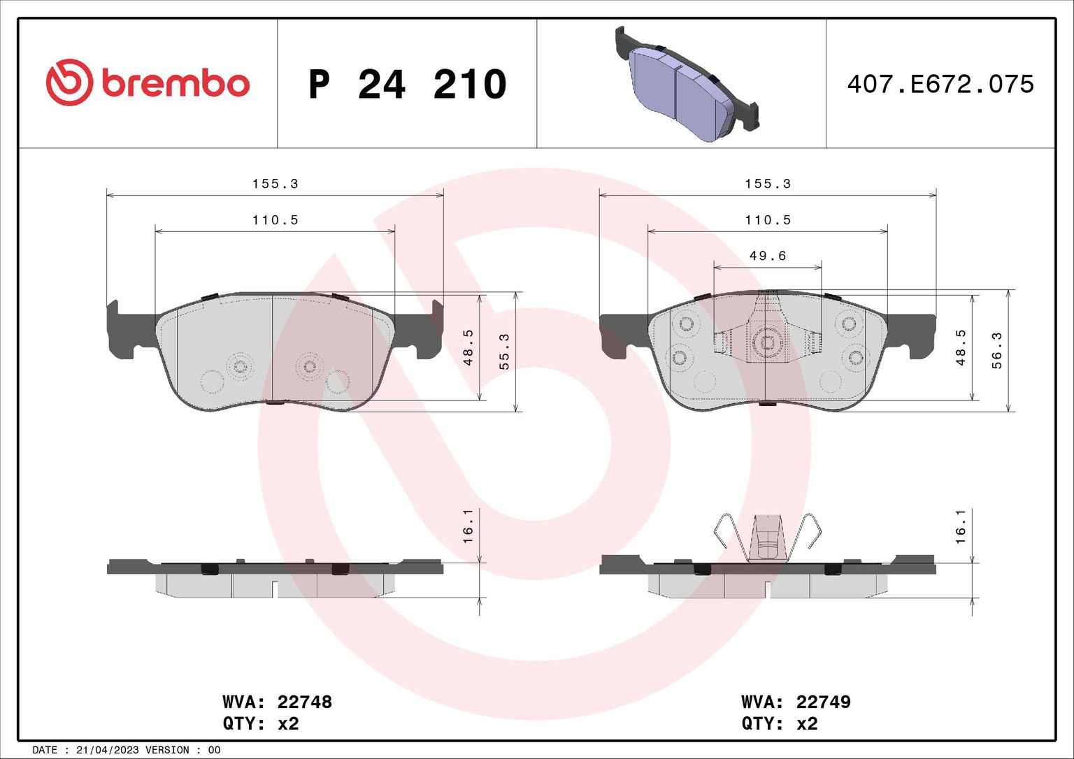 BREMBO Súprava brzdových doštičiek P 24 210