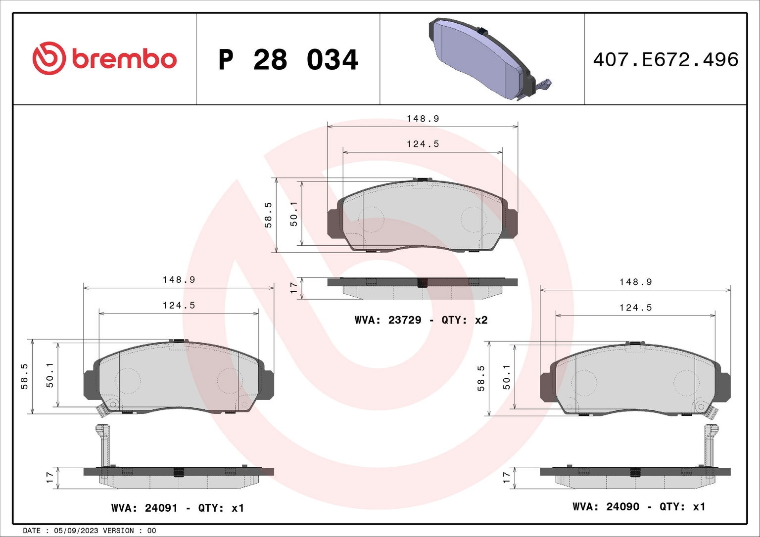 BREMBO Súprava brzdových doštičiek P 28 034