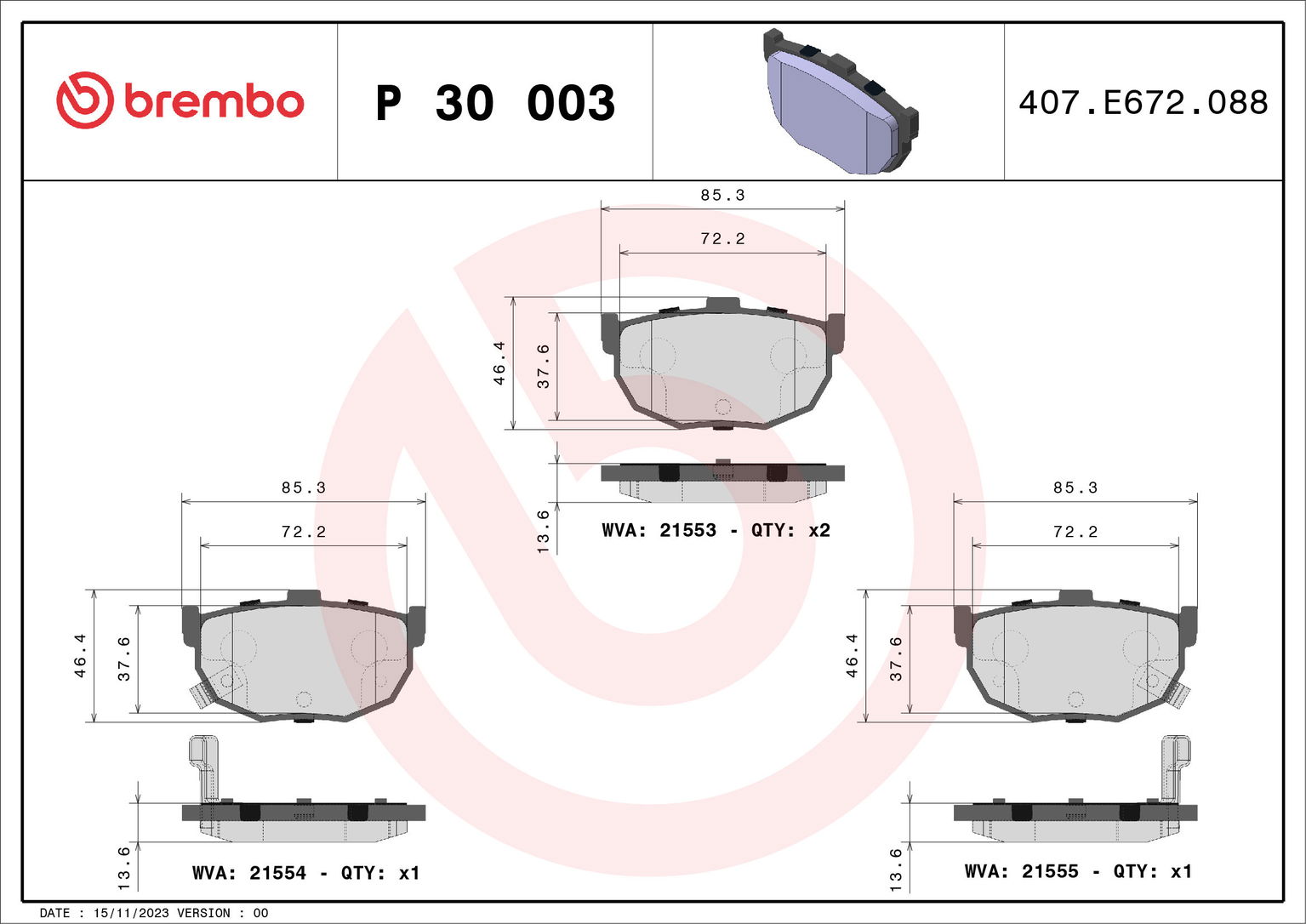 BREMBO Súprava brzdových doštičiek P 30 003