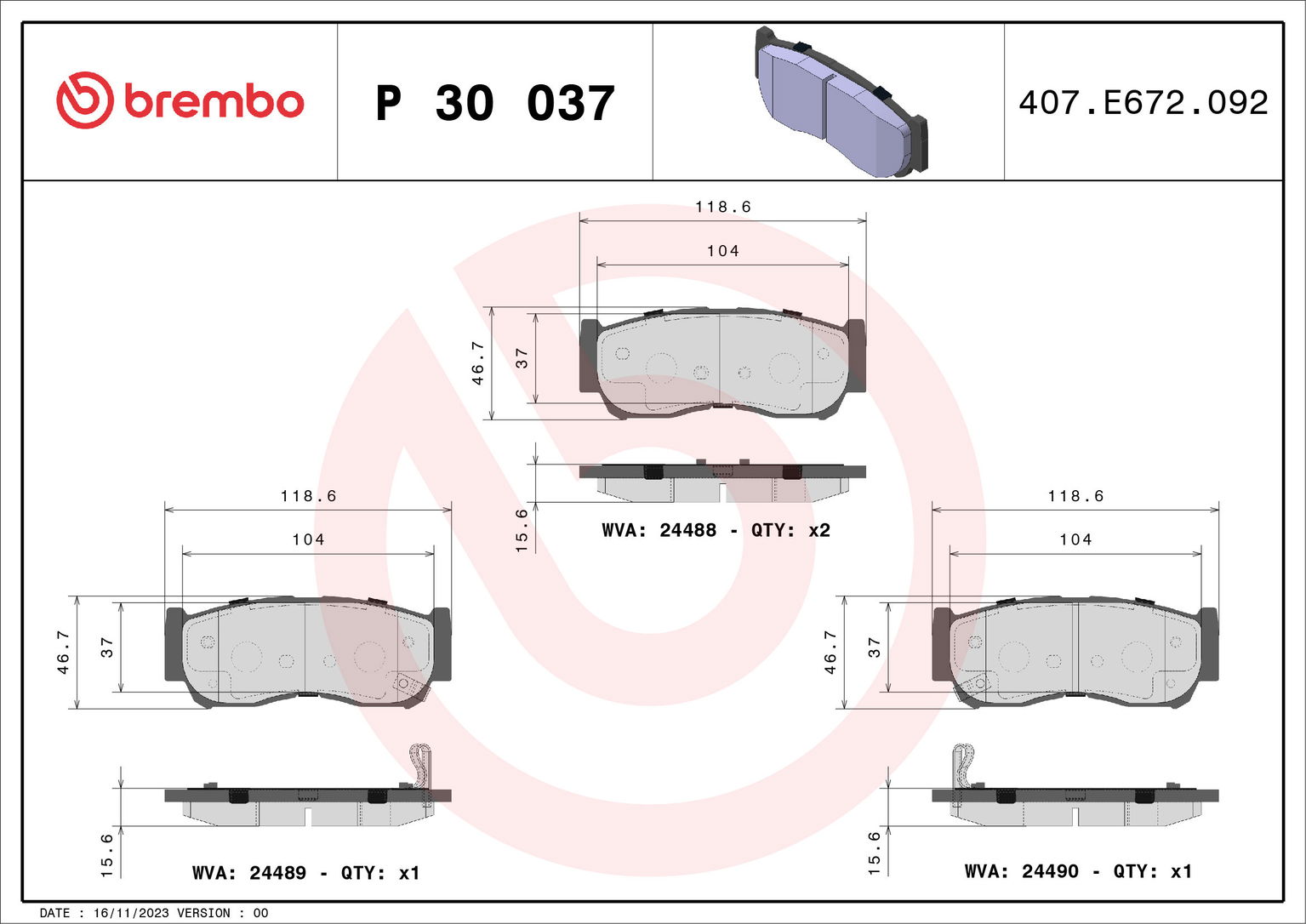 BREMBO Súprava brzdových doštičiek P 30 037