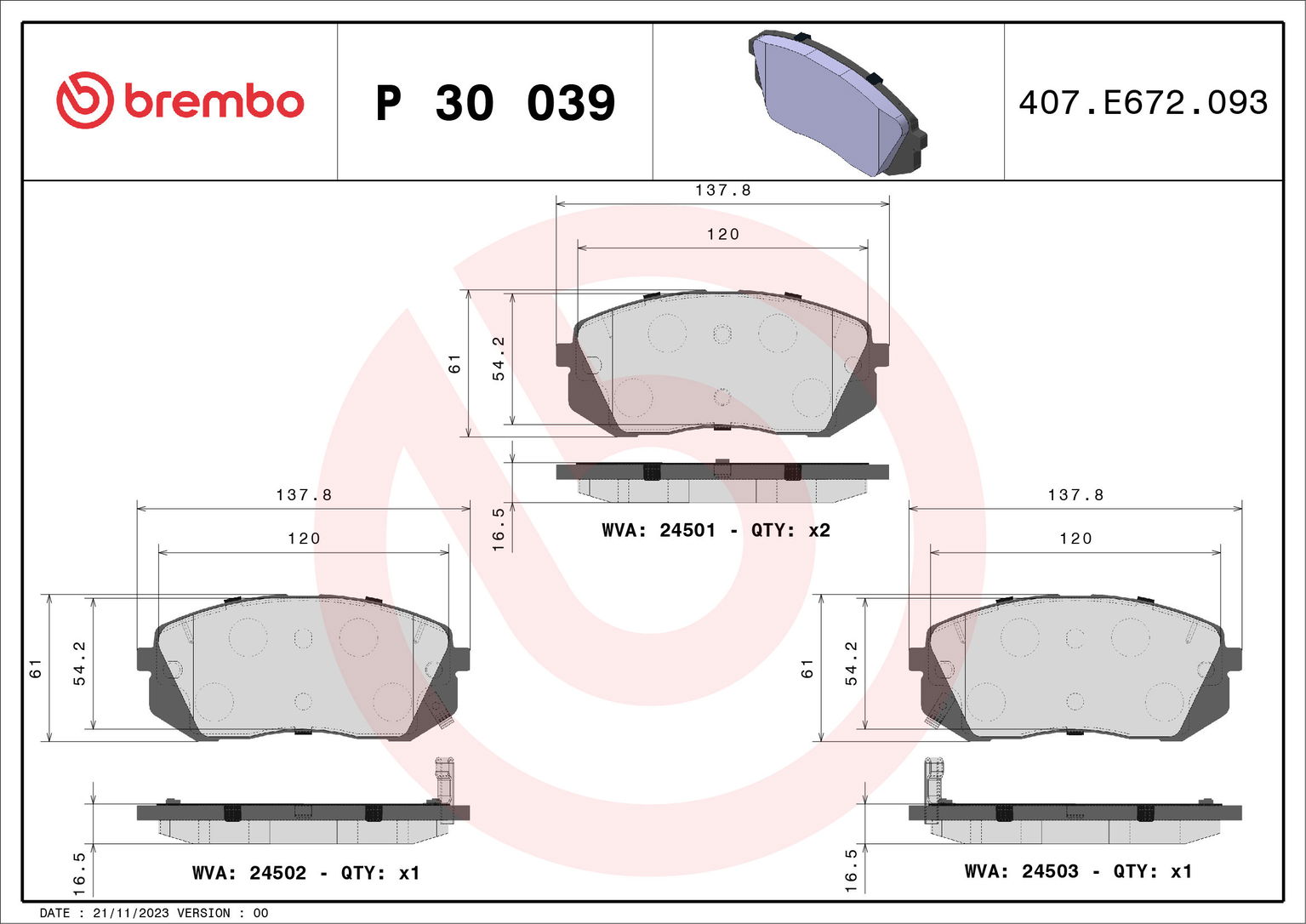 BREMBO Súprava brzdových doštičiek P 30 039