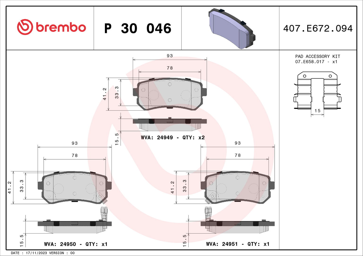 BREMBO Súprava brzdových doštičiek P 30 046