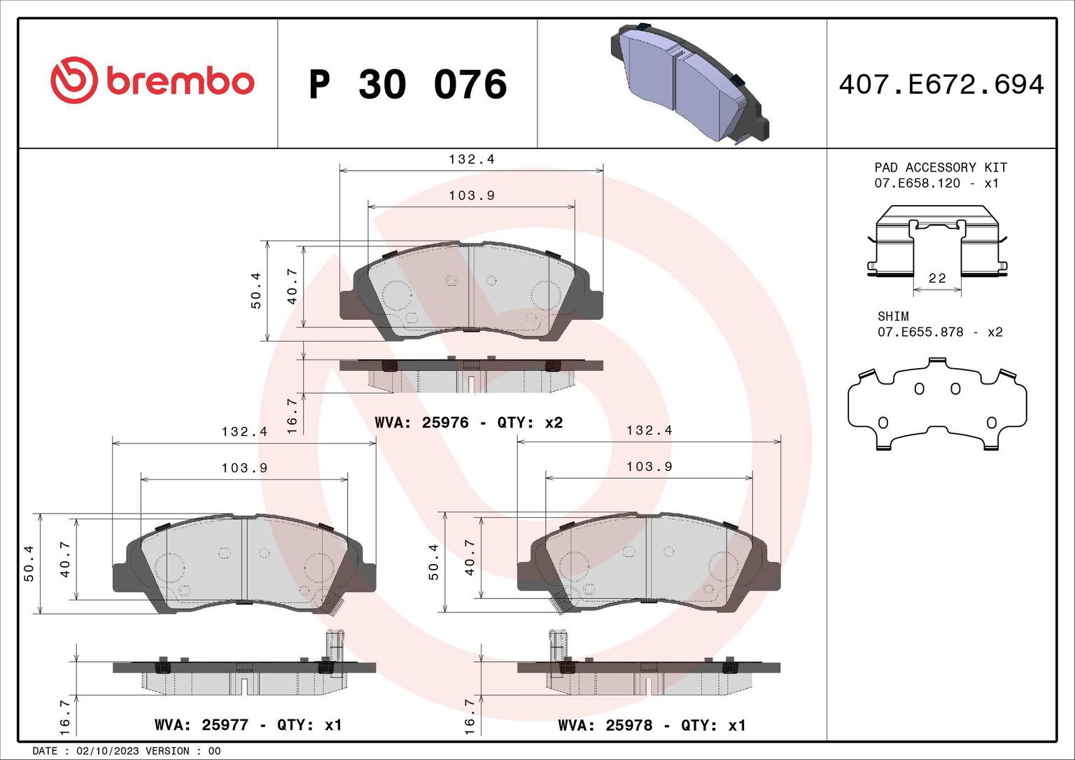 BREMBO Súprava brzdových doštičiek P 30 076