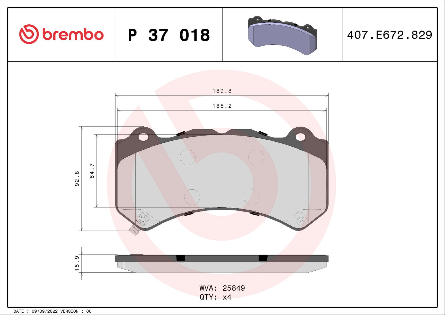 BREMBO Súprava brzdových doštičiek P 37 018