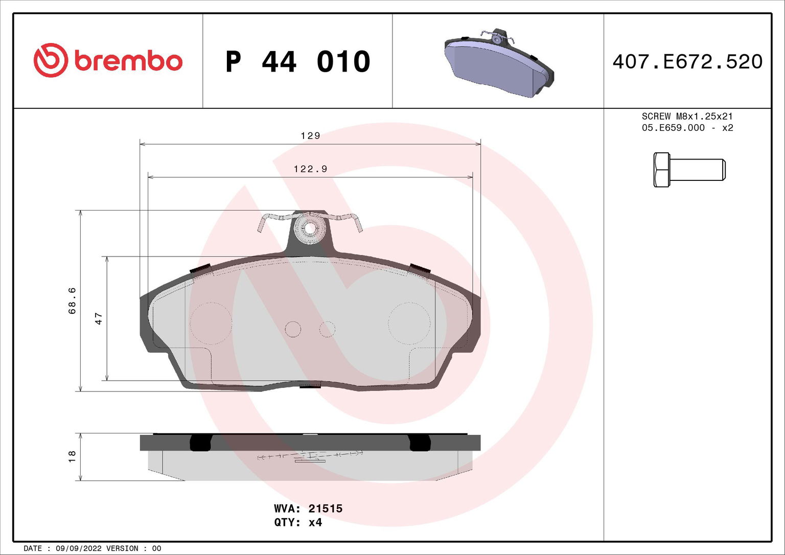 BREMBO Súprava brzdových doštičiek P 44 010