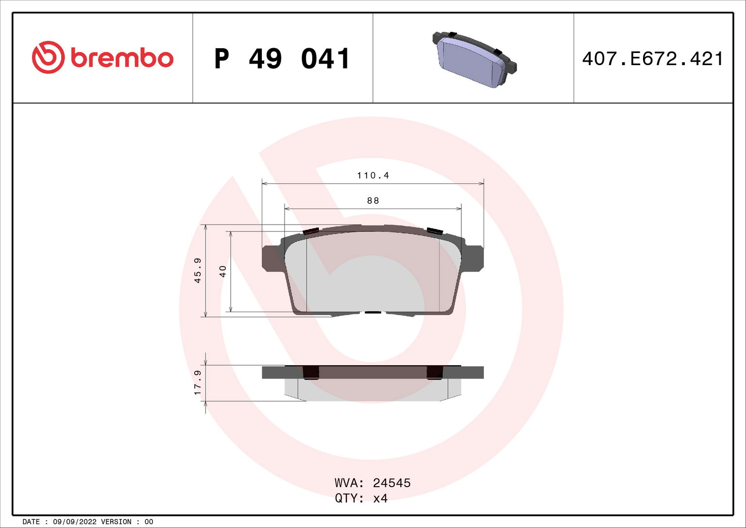 BREMBO Súprava brzdových doštičiek P 49 041