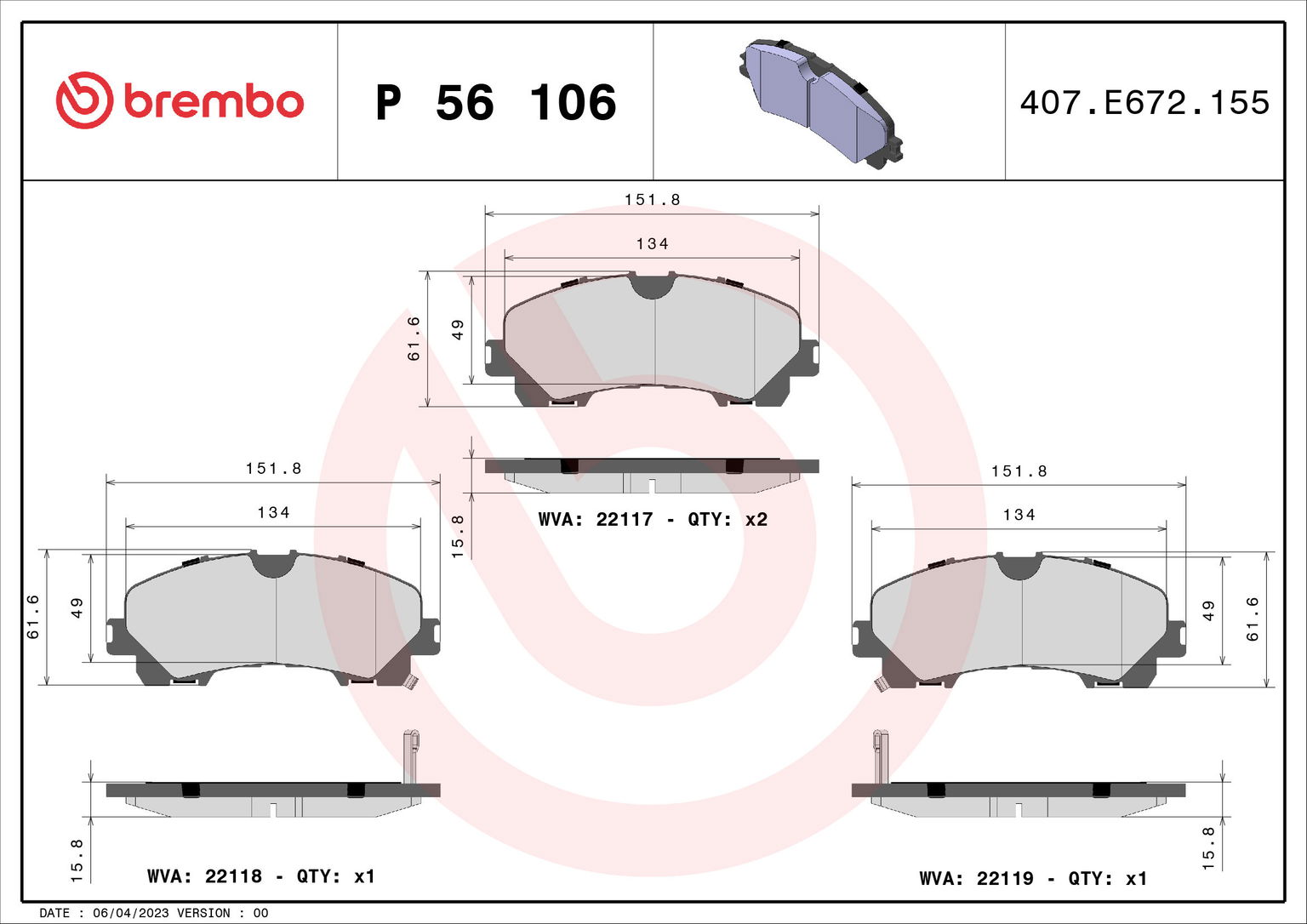 BREMBO Súprava brzdových doštičiek P 56 106