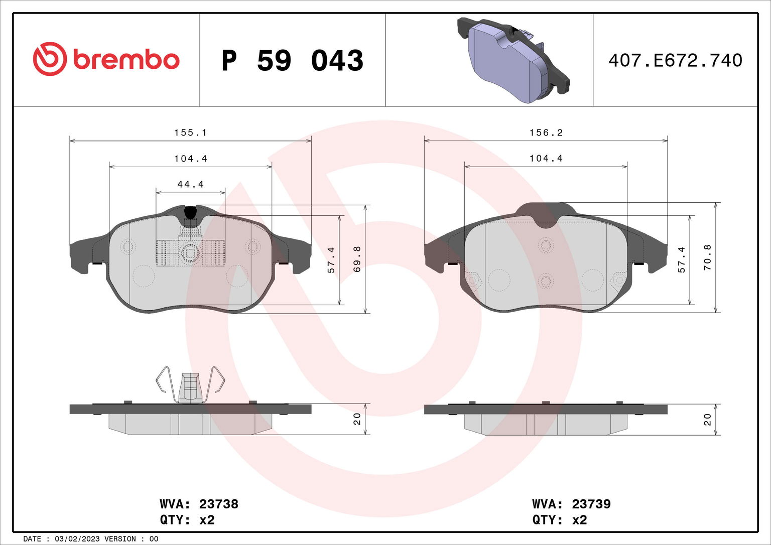 BREMBO Súprava brzdových doštičiek P 59 043X