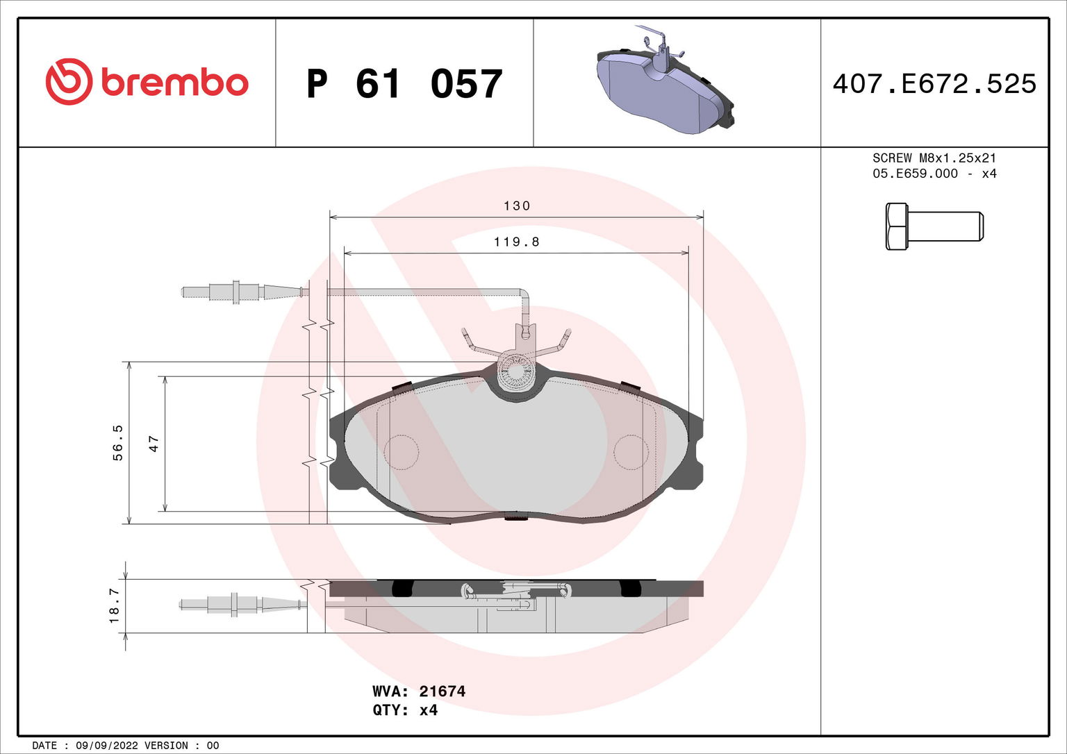 BREMBO Súprava brzdových doštičiek P 61 057