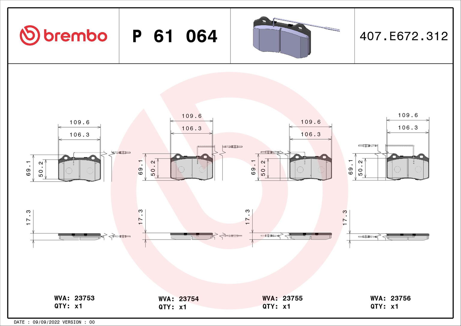 BREMBO Súprava brzdových doštičiek P 61 064
