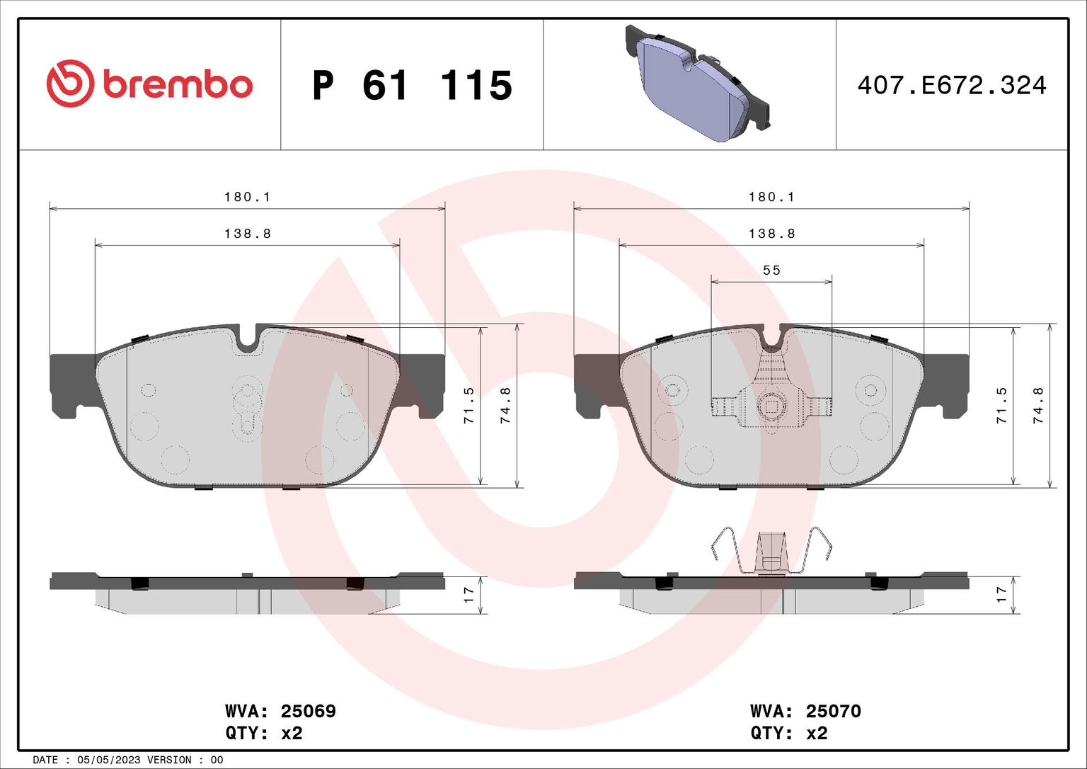 BREMBO Súprava brzdových doštičiek P 61 115