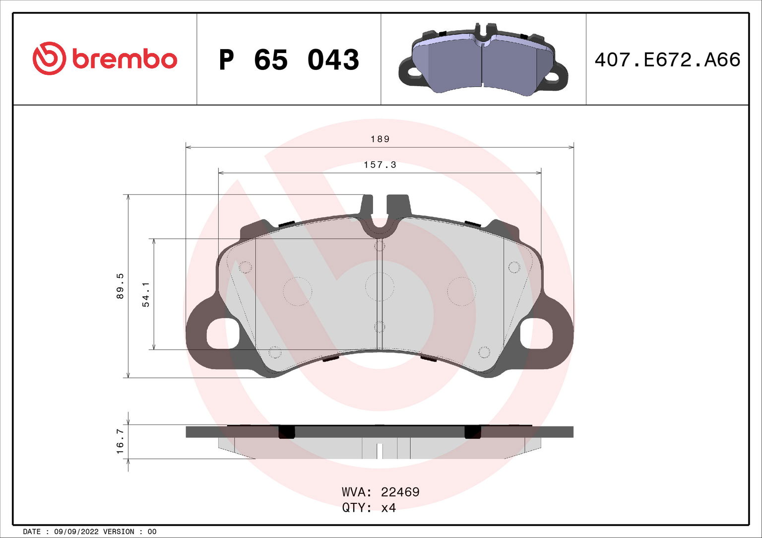 BREMBO Súprava brzdových doštičiek P 65 043