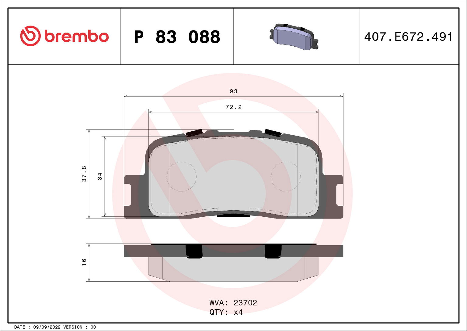 BREMBO Súprava brzdových doštičiek P 83 088