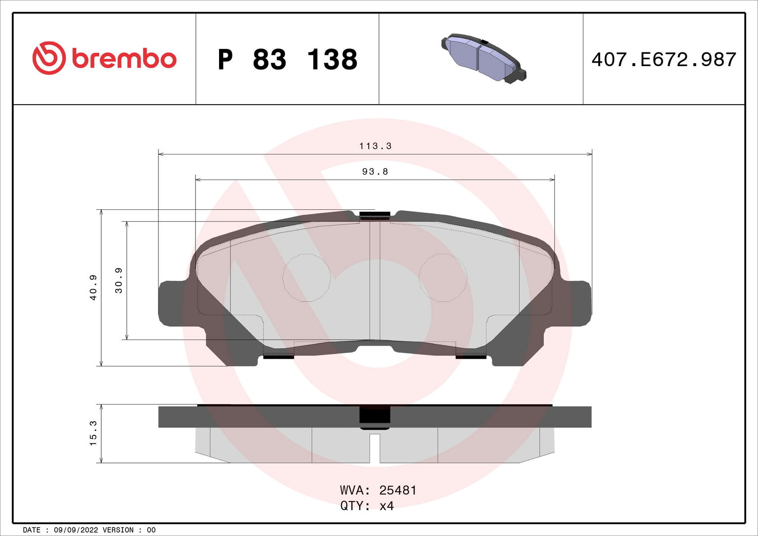 BREMBO Súprava brzdových doštičiek P 83 138