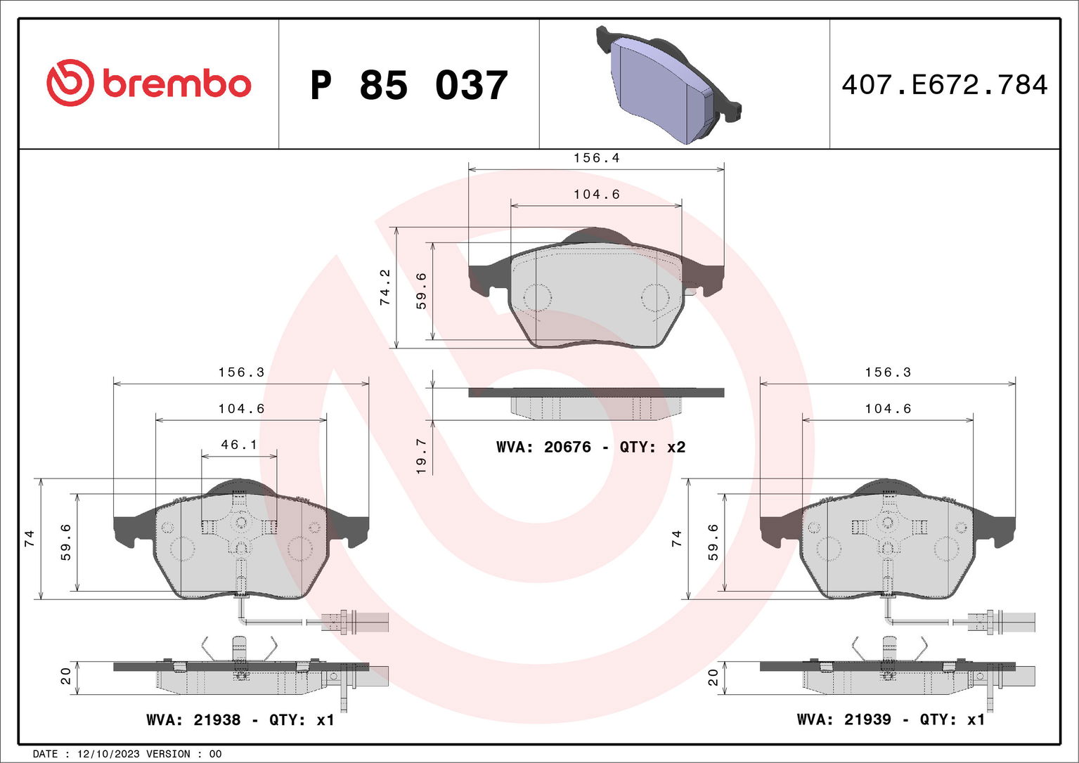 BREMBO Súprava brzdových doštičiek P 85 037